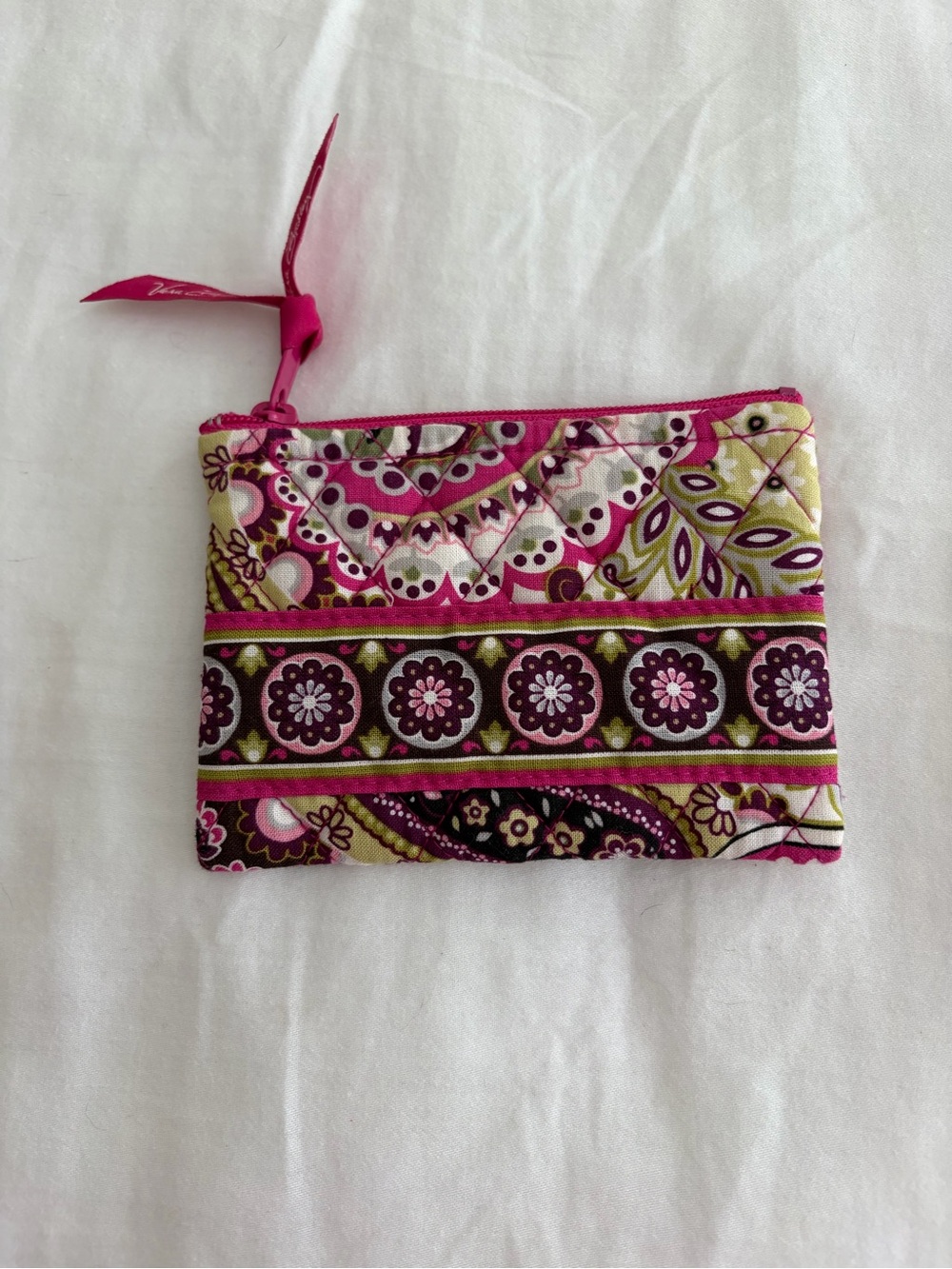 Vera Bradley Quilted Zip Pouch in Pink and Green Paisley